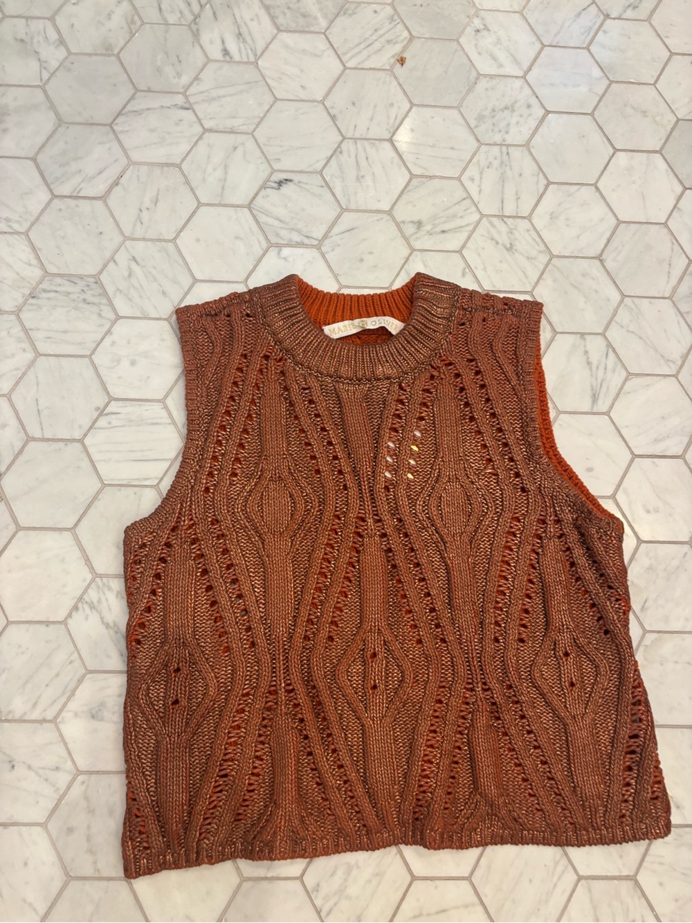 Marie Oliver Copper Openwork Cable Knit Sweater Vest